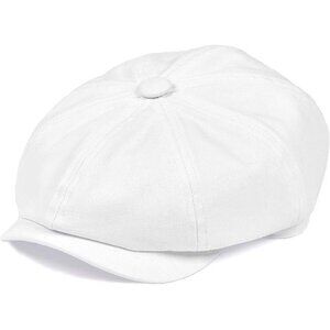 White Vintage Retro Newsboy Baker Boy Flat Ivy Gatsby Cabbie Driving Golf Hat